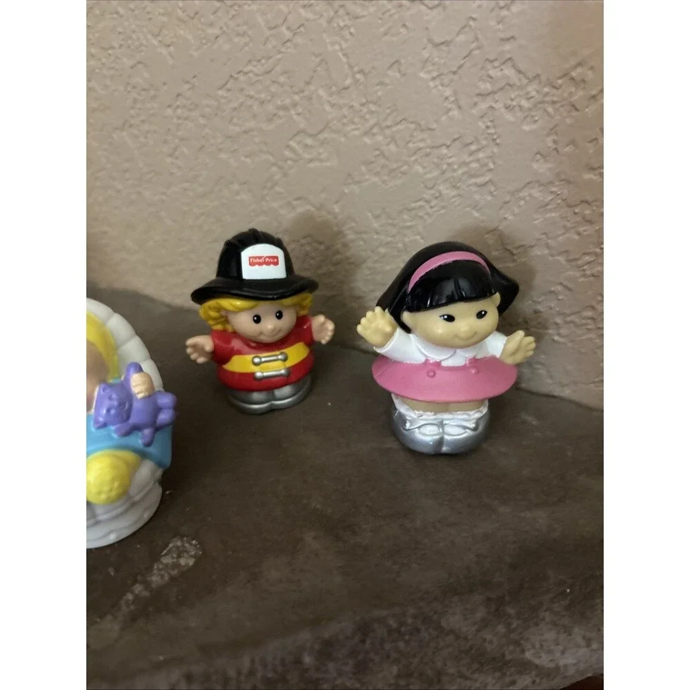 Fisher Price Little  People 4 Piece Lot Baby Fireman Girl Asian Girl